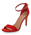 Red Suedette Ankle Strap Heeled Sandals